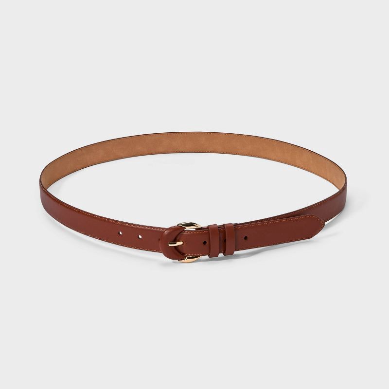slide 2 of 3, Leather/Metal Mix Buckle Multi-loop Belt - A New Day™ Brown XS: Adjustable Strap, Solid Pattern, 36" Length, 1 ct