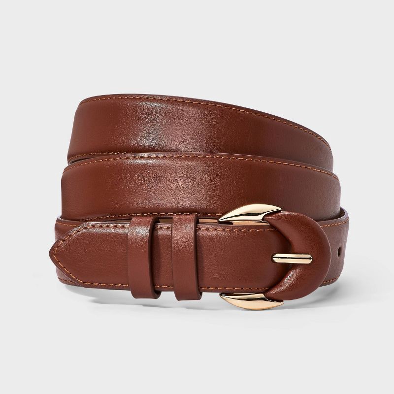slide 1 of 3, Leather/Metal Mix Buckle Multi-loop Belt - A New Day™ Brown XS: Adjustable Strap, Solid Pattern, 36" Length, 1 ct