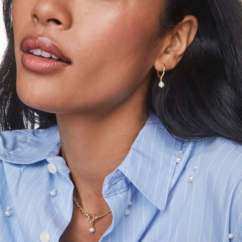 slide 4 of 4, Kendra Scott 14K Gold Over Brass Sawyer Chain Necklace - Gold/White Pearl: Hook & Eye Closure, 16" Length, 1 ct