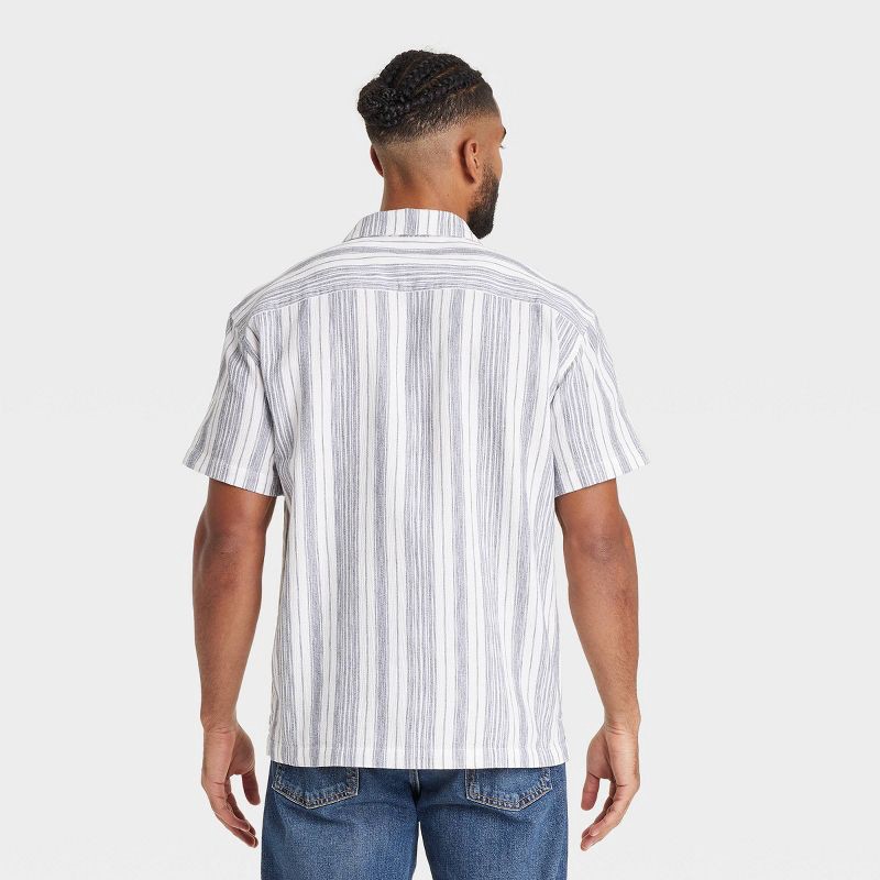 slide 2 of 3, Men's Striped Short Sleeve Slub Camp Button-Down Shirt - Goodfellow & Co™ Ivory XL: Casual Fit, Lightweight Cotton Blend, 1 ct
