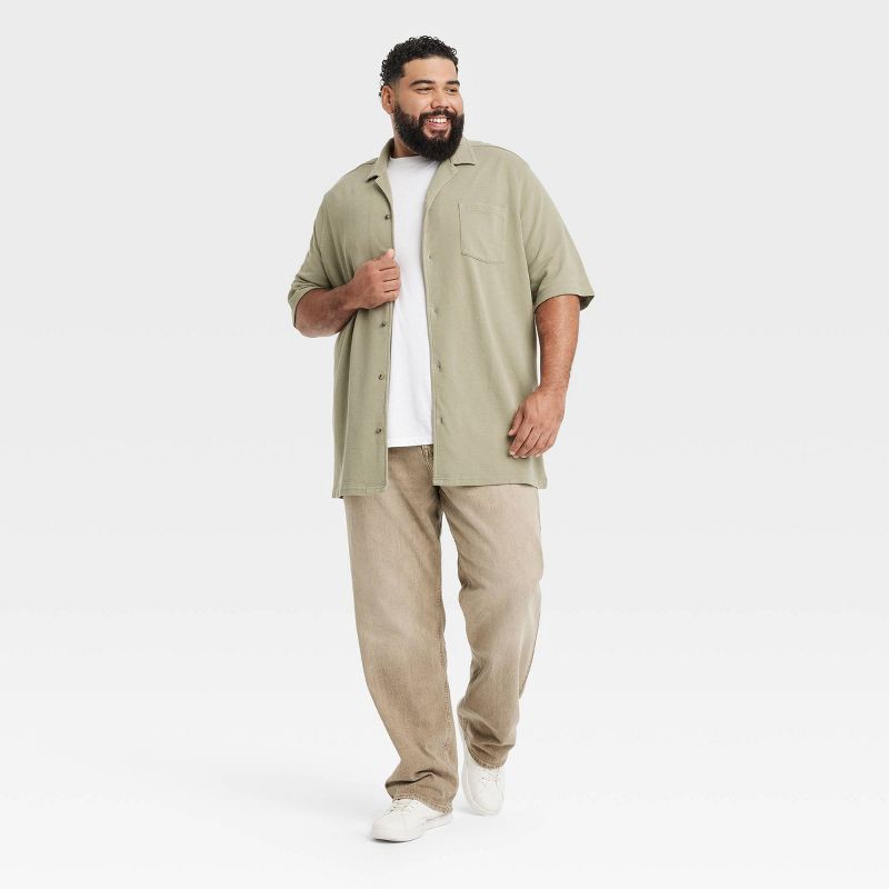 slide 3 of 3, Men's Short Sleeve Knit Button-Down Shirt - Goodfellow & Co™ Green S: Front Pocket, 1 ct
