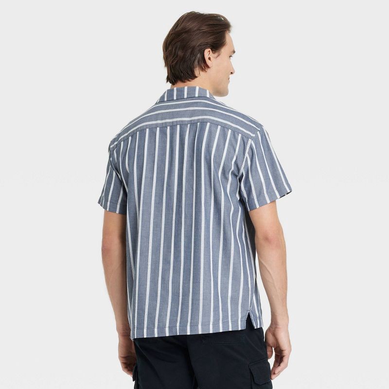slide 2 of 3, Men's Short Sleeve Striped Camp Button-Down Shirt - Goodfellow & Co™ Blue XXL: Casual Fit, Lightweight Cotton, Front Pocket, 1 ct
