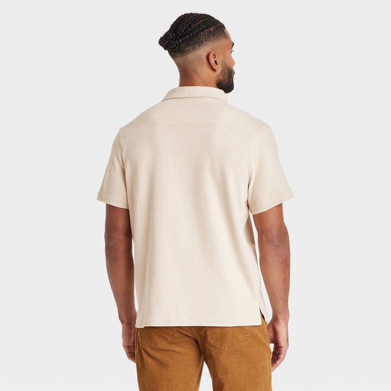 slide 2 of 3, Men's Short Sleeve Knit Button-Down Shirt - Goodfellow & Co™ Light Beige XXL: Front Pocket, 1 ct