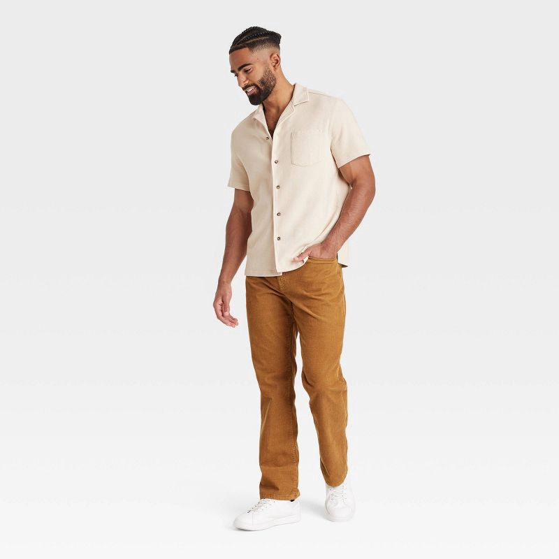 slide 3 of 3, Men's Short Sleeve Knit Button-Down Shirt - Goodfellow & Co™ Light Beige XXL: Front Pocket, 1 ct