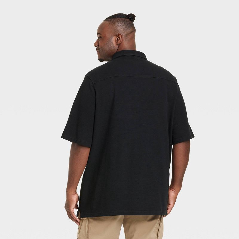 slide 2 of 3, Men's Short Sleeve Knit Button-Down Shirt - Goodfellow & Co™ Black S: Front Pocket, Doubleknit, 1 ct
