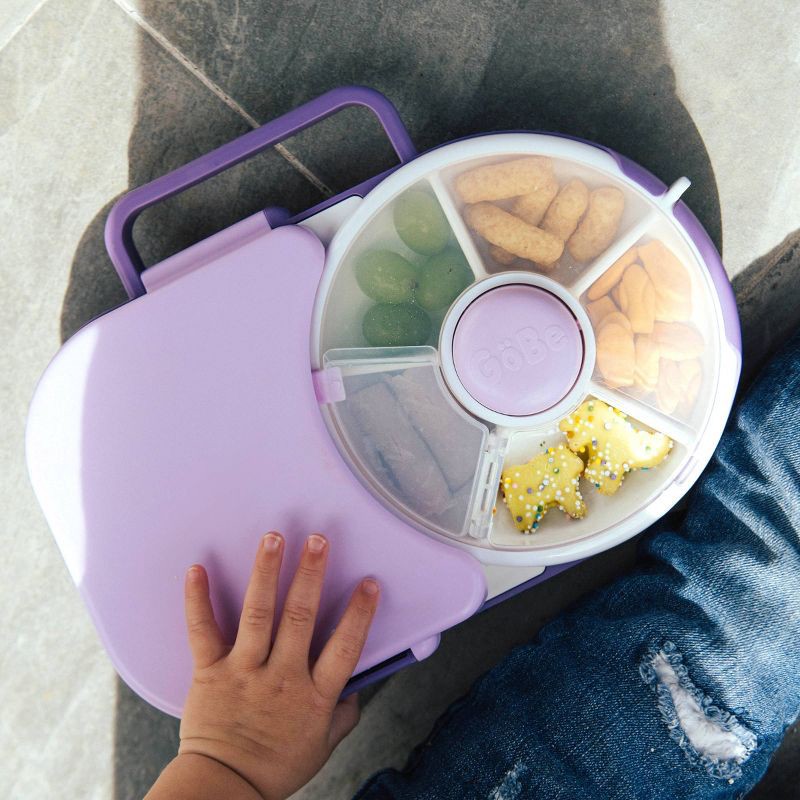 slide 2 of 6, GoBe Kids' 2-in-1 Bento Style Lunchbox with Small Snack Spinner Flip - Grape Purple: BPA-Free Polypropylene, Ages 3-10, 1 ct