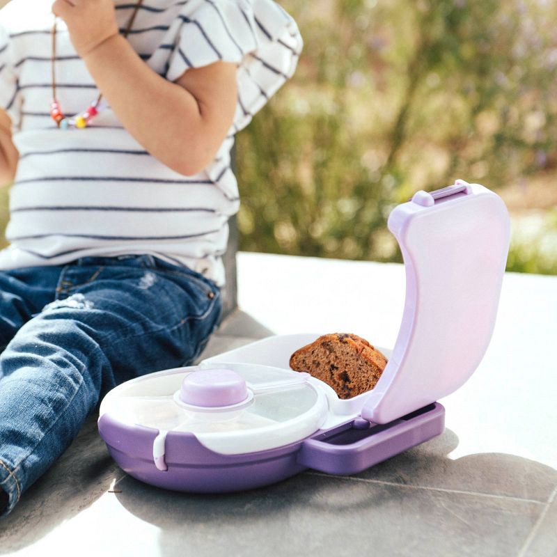 slide 4 of 6, GoBe Kids' 2-in-1 Bento Style Lunchbox with Small Snack Spinner Flip - Grape Purple: BPA-Free Polypropylene, Ages 3-10, 1 ct