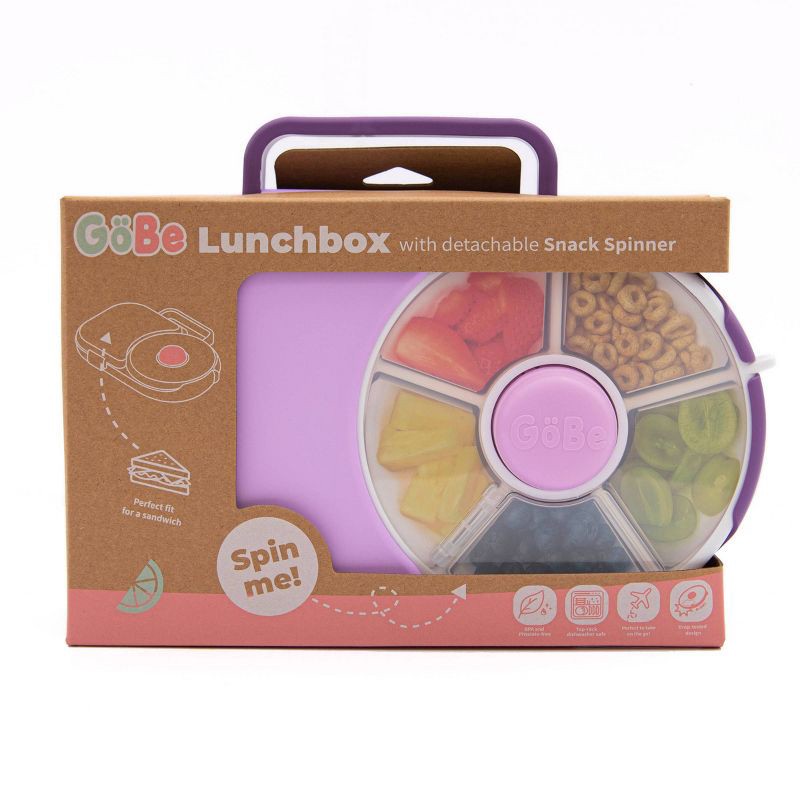 slide 5 of 6, GoBe Kids' 2-in-1 Bento Style Lunchbox with Small Snack Spinner Flip - Grape Purple: BPA-Free Polypropylene, Ages 3-10, 1 ct