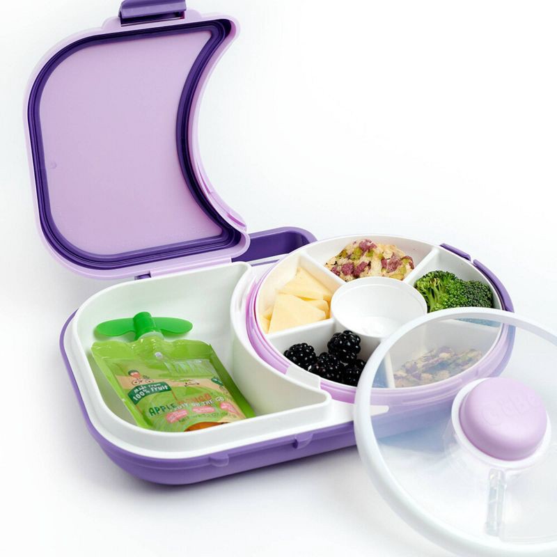 slide 1 of 6, GoBe Kids' 2-in-1 Bento Style Lunchbox with Small Snack Spinner Flip - Grape Purple: BPA-Free Polypropylene, Ages 3-10, 1 ct