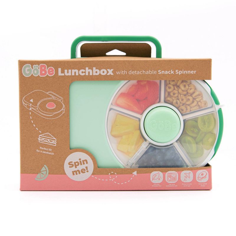 slide 5 of 6, GoBe Kids' 2-in-1 Bento Style Lunchbox with Small Snack Spinner Flip - Sage Green: Ages 3-10, Polypropylene, 1 ct