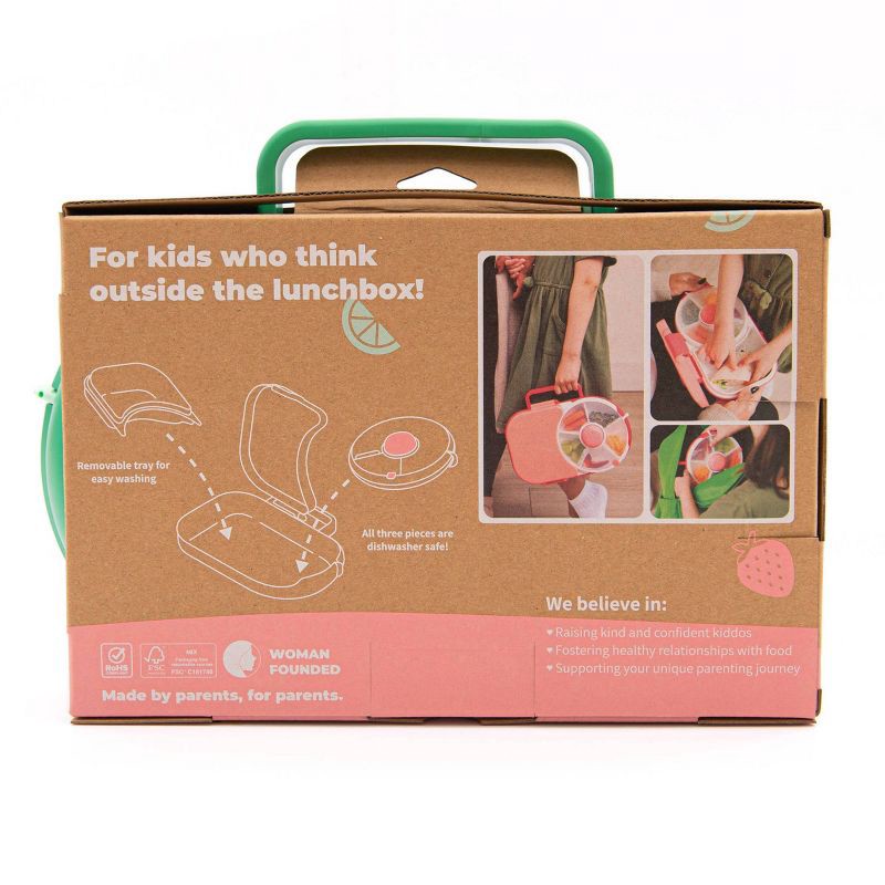 slide 6 of 6, GoBe Kids' 2-in-1 Bento Style Lunchbox with Small Snack Spinner Flip - Sage Green: Ages 3-10, Polypropylene, 1 ct
