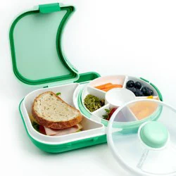 GoBe Kids' 2-in-1 Bento Style Lunchbox with Small Snack Spinner Flip - Sage Green: Ages 3-10, Polypropylene