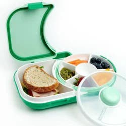 GoBe Kids' 2-in-1 Bento Style Lunchbox with Small Snack Spinner Flip - Sage Green: Ages 3-10, Polypropylene