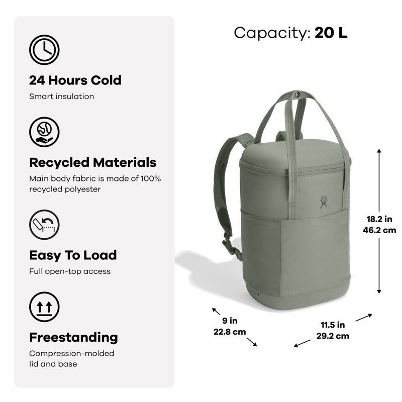 slide 4 of 4, Hydro Flask 20 Liter Carry Out Soft Cooler Pack - Agave: Zip Closure, Adjustable Straps, 20 liter