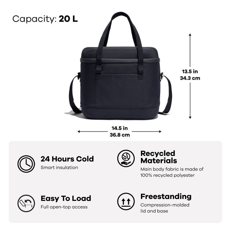 slide 4 of 4, Hydro Flask 21.1qt Carry Out Soft Cooler - Black: Zip Closure, Adjustable Straps, 21.1 qt