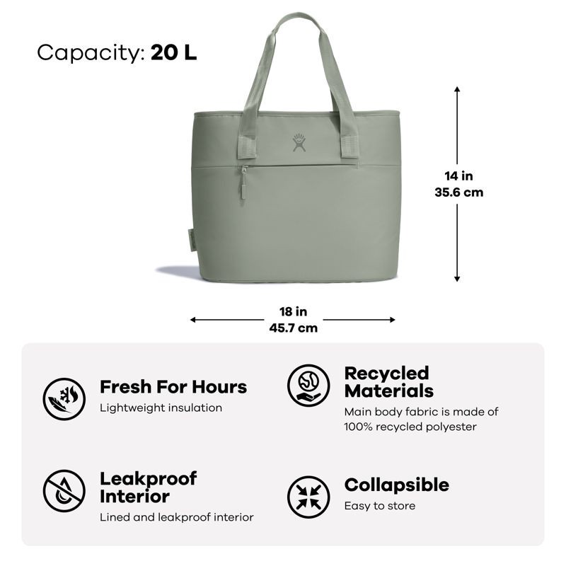 slide 5 of 5, Hydro Flask 20 Liter Insulated Tote - Agave: Polyester Zip Cooler, Outside Pocket, 20 liter