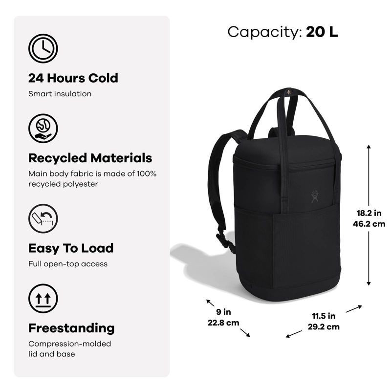 slide 5 of 5, Hydro Flask 20 Liter Carry Out Soft Cooler Pack - Black: Zip Closure, Water-Resistant, Backpack, 20 liter