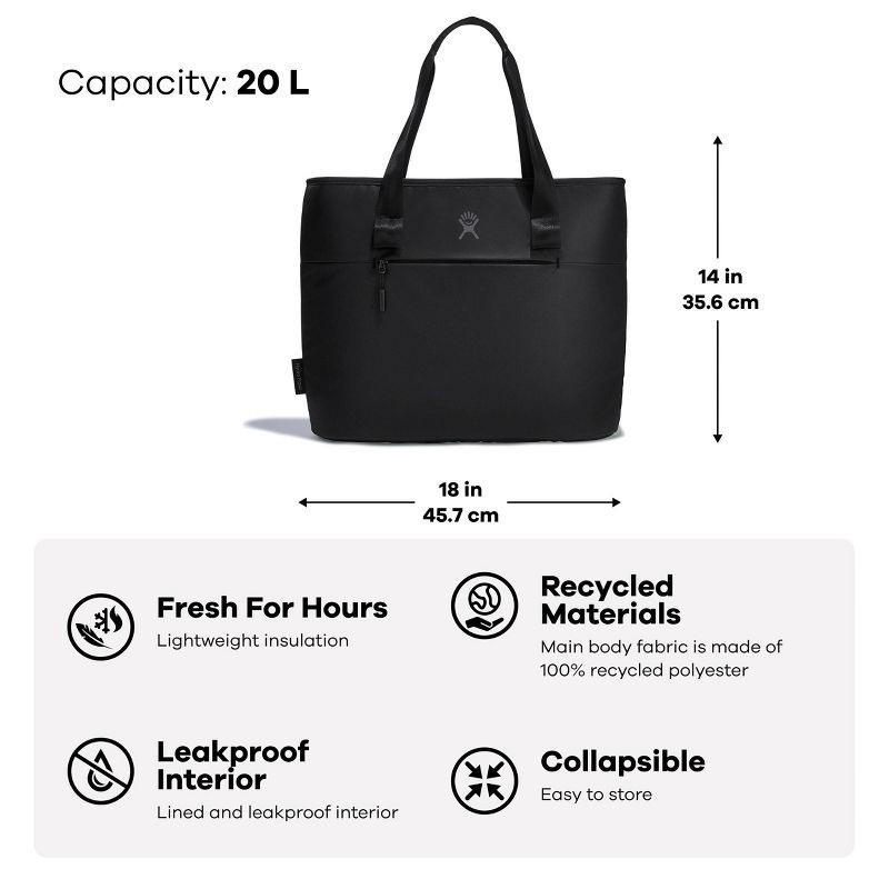 slide 5 of 5, Hydro Flask 20 Liter Insulated Tote - Black: Zip Closure, Outside Storage Pocket, 20 liter