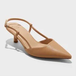 Women's Annette Slingback Kitten Heels with Memory Foam Insole - A New Day™ Tan 7.5: Medium Width, Closed Pointed Toe, Non-Marking Outsole