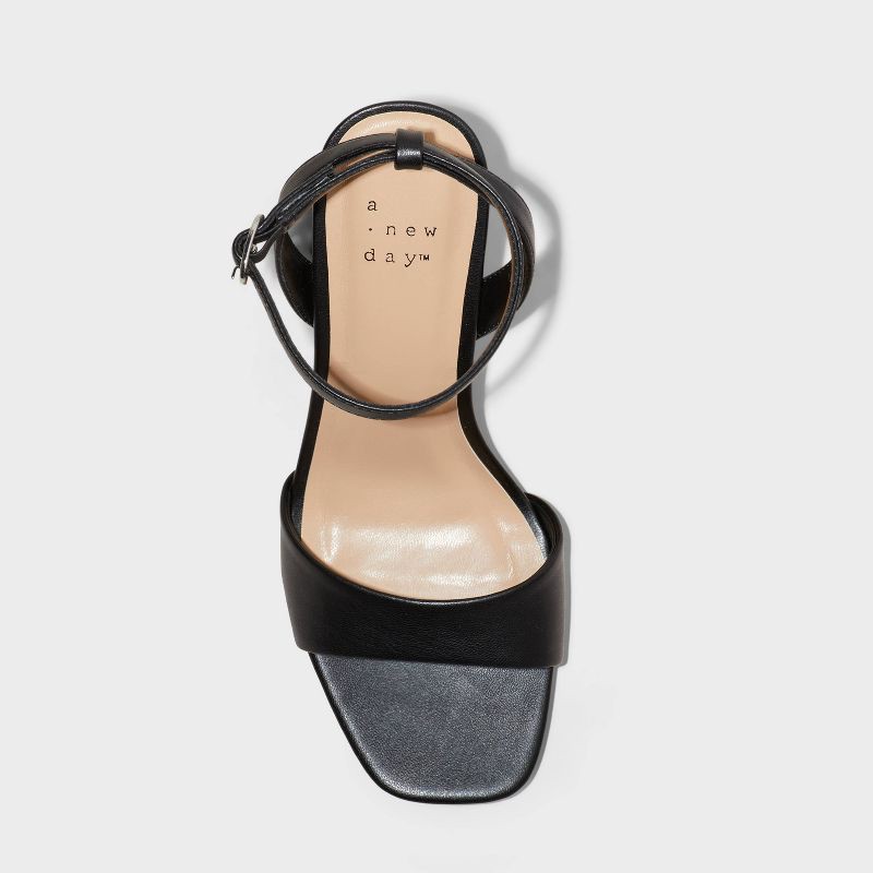 slide 3 of 4, Women's Haley Ankle Strap Single Band Flare Heels with Memory Foam Insole - A New Day™ Black 9.5: Cushioned Square Toe, Block Heel, 1 ct
