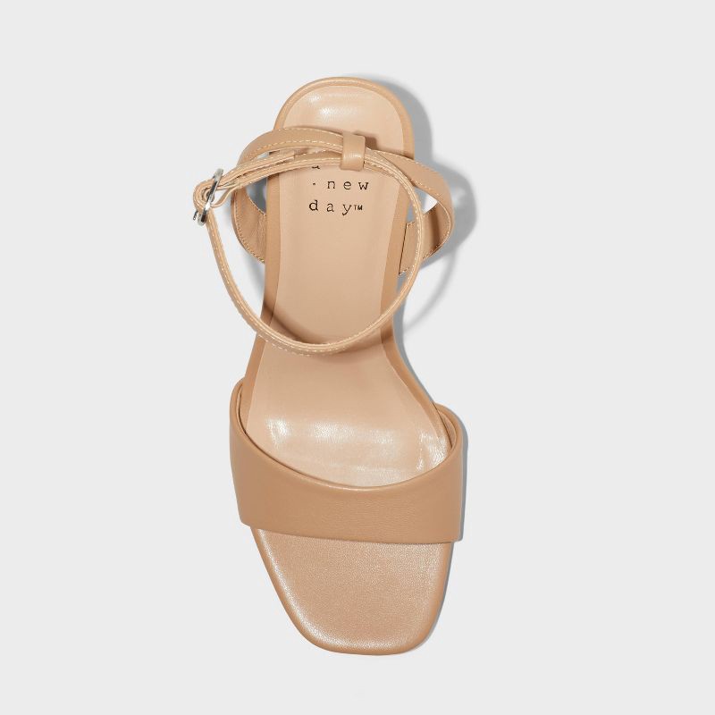 slide 3 of 4, Women's Haley Ankle Strap Single Band Flare Heels with Memory Foam Insole - A New Day™ Tan 7: Block Heel, Open Square Toe, 1 ct
