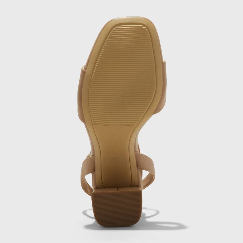 slide 4 of 4, Women's Haley Ankle Strap Single Band Flare Heels with Memory Foam Insole - A New Day™ Tan 7: Block Heel, Open Square Toe, 1 ct
