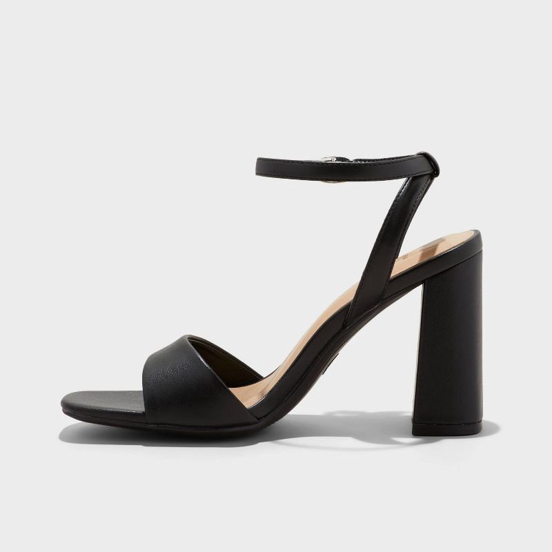 slide 2 of 4, Women's Haley Ankle Strap Single Band Flare Heels with Memory Foam Insole - A New Day™ Black 8.5: Block Heel, Open Toe, 1 ct