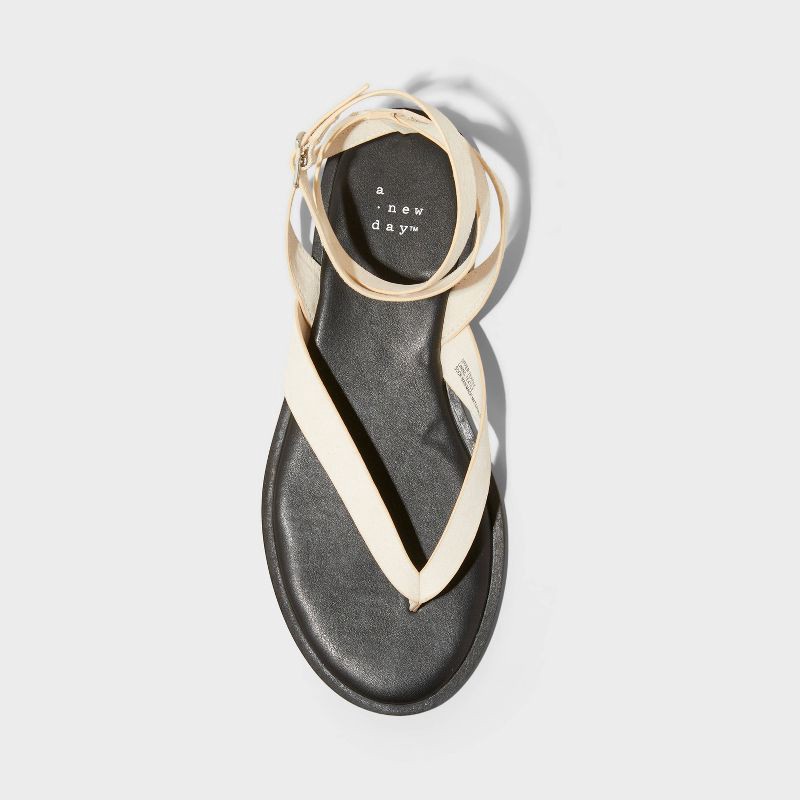 slide 3 of 4, Women's Tarin Ankle Wrap Thong Sandals - A New Day™ Cream 10: Cushioned Footbed, Adjustable Ankle Strap, 1 ct