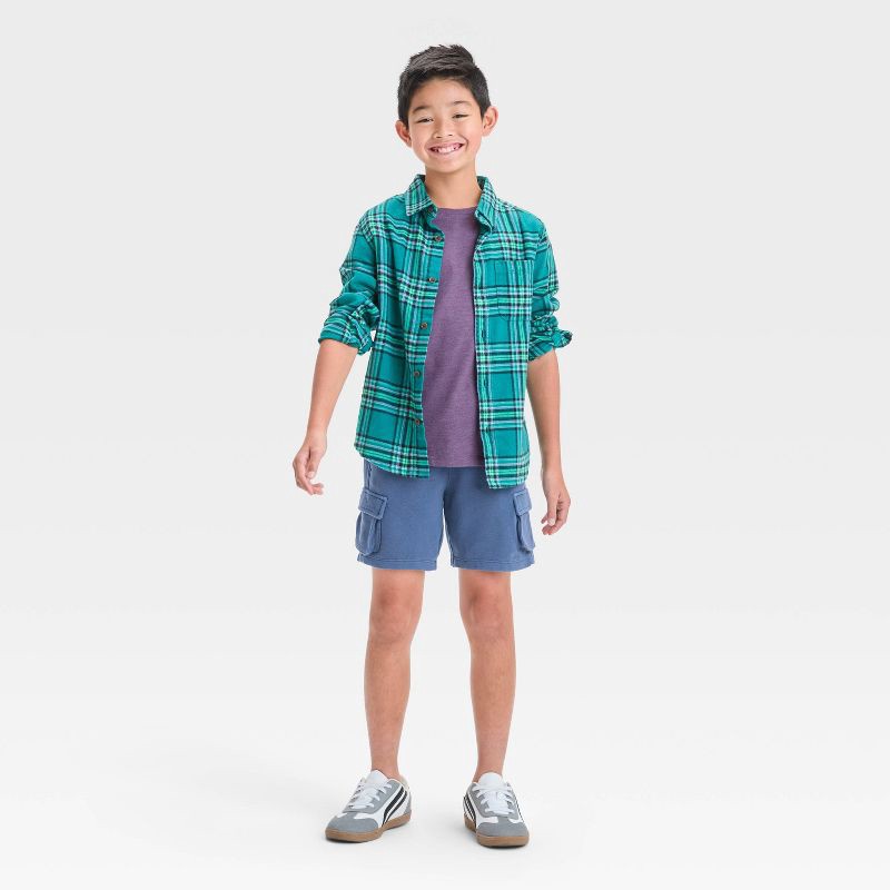 slide 3 of 3, Boys' French Terry Pull-On Shorts - Cat & Jack™ Dark Blue L: Cotton, Midweight Fabric, Cargo Pocket, Flexible Drawstring, 1 ct