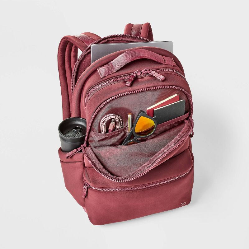 slide 3 of 5, 14L Faux Neoprene Backpack - All In Motion™ Burgundy: Knit Shell, Unstructured Design, 14 liter