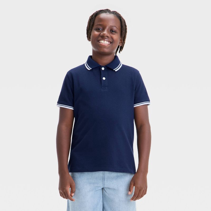 Boys' Short Sleeve Tipping Polo Shirt - Cat & Jack™ Navy Blue M