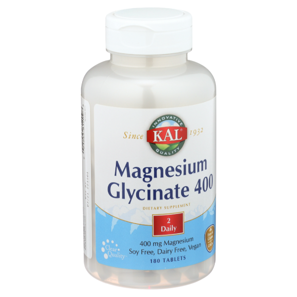 slide 1 of 1, KAL Magnesium Glycinate 400mg Tablets, 180 ct