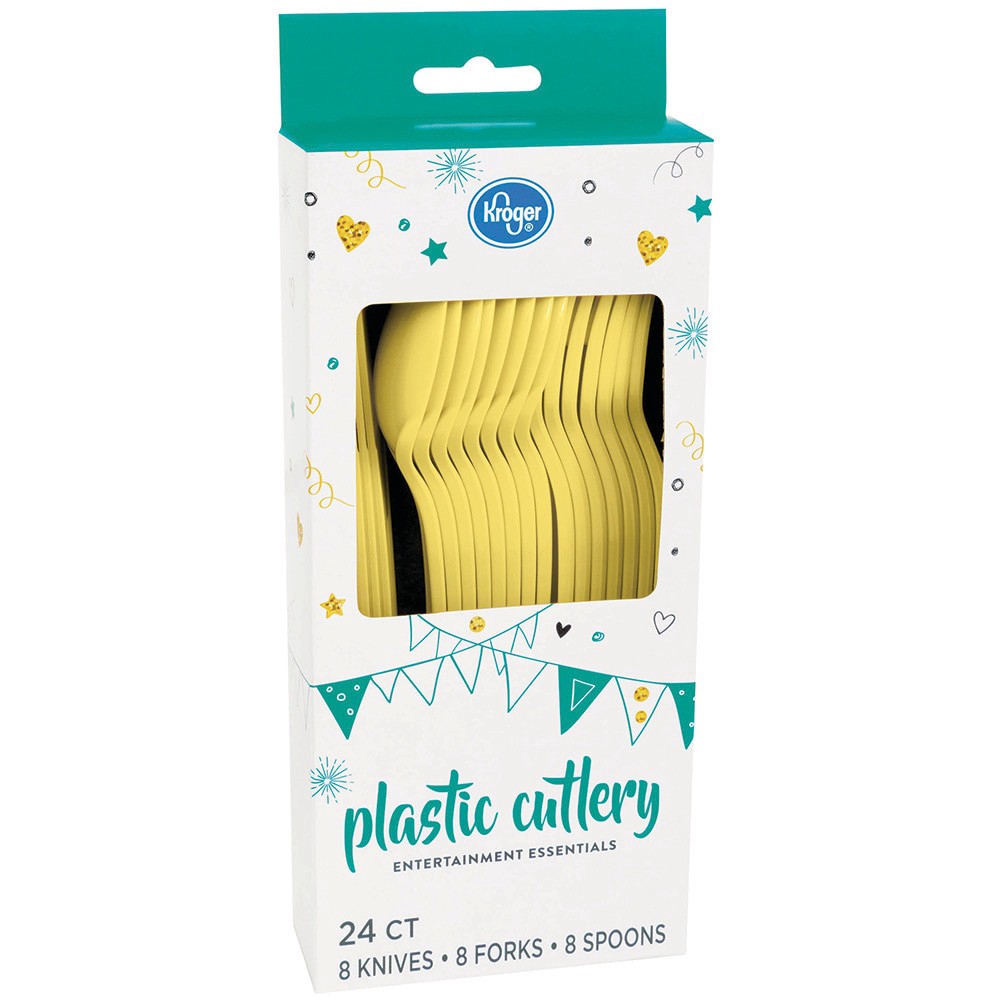 slide 1 of 3, Kroger Home Sense Plastic Cutlery - Yellow, 24 ct