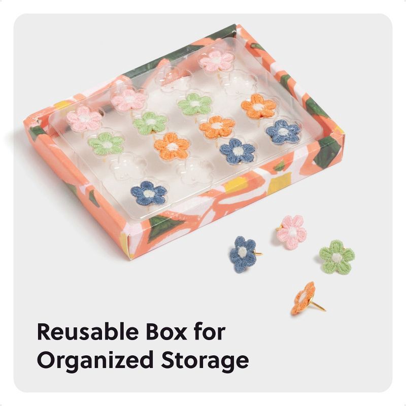 slide 6 of 6, U Brands 16ct Small Embroidered Floral Push Pins Artist Touch, 16 ct