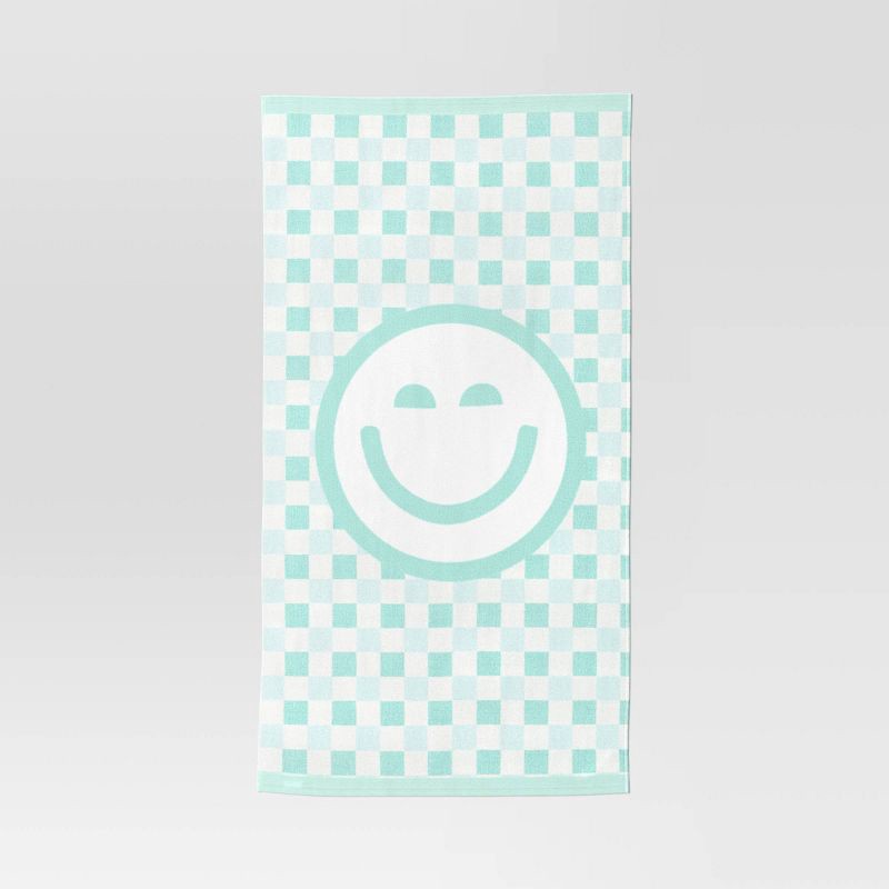 slide 1 of 3, Checkered Smile Beach Towel Aqua - Sun Squad™, 1 ct