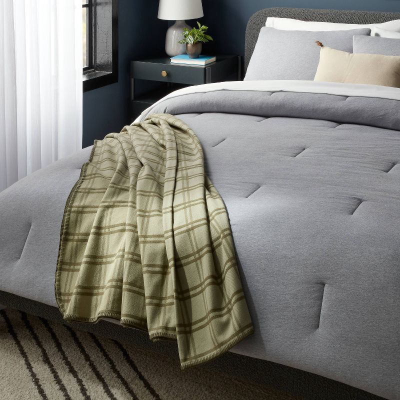 slide 2 of 3, King Brushed Cotton Blanket Green Tonal Plaid - Threshold™, 1 ct