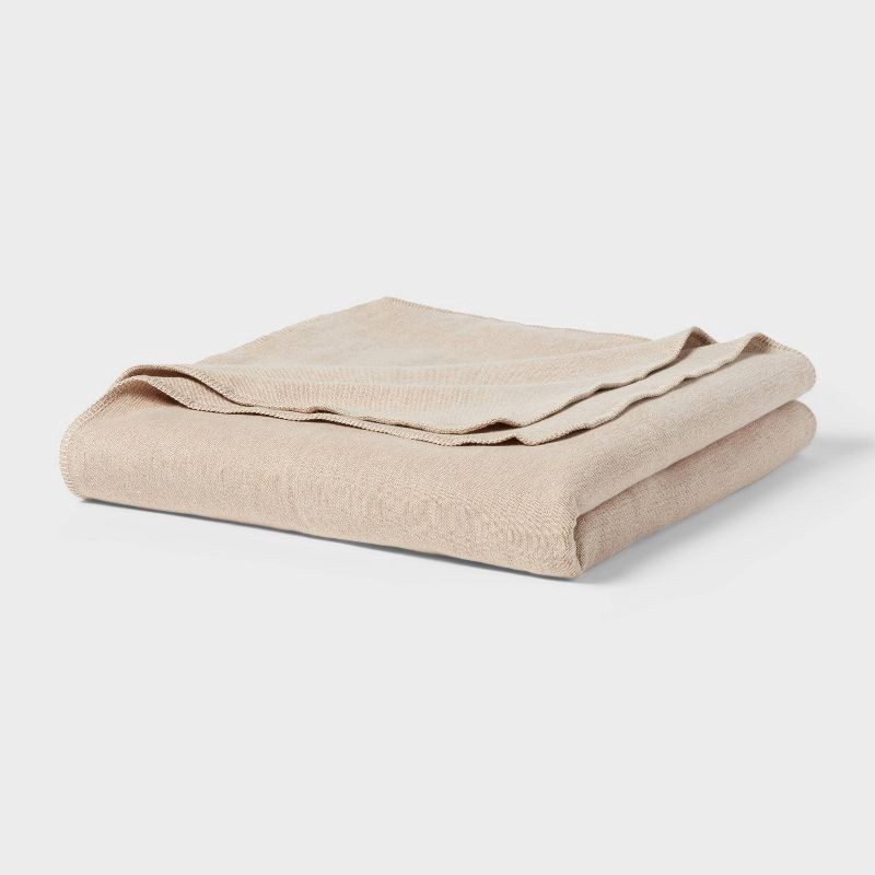 slide 1 of 3, Twin/Twin XL Brushed Cotton Blanket Solid Khaki - Threshold™, 1 ct