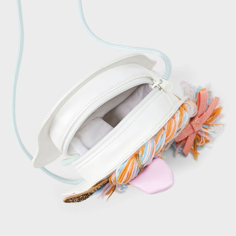 slide 3 of 4, Girls' Unicorn Shaped with Braided Mane Crossbody Bag - Cat & Jack™️ White: Faux Leather, Structured Design, 1 ct