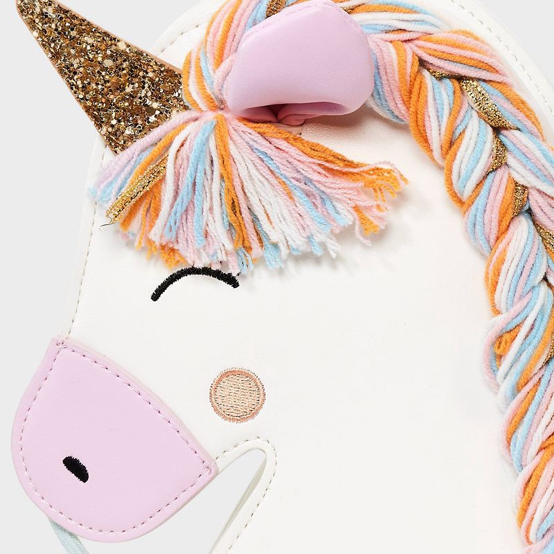 slide 4 of 4, Girls' Unicorn Shaped with Braided Mane Crossbody Bag - Cat & Jack™️ White: Faux Leather, Structured Design, 1 ct