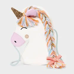 Girls&#x27; Unicorn Shaped with Braided Mane Crossbody Bag - Cat &amp; Jack™️ White: Faux Leather, Structured Design