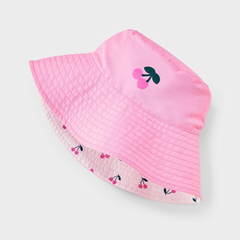slide 2 of 4, Girls' Cherries Reversible Bucket Hat - Cat & Jack™️ Pink: UPF 50+, Lightweight, Kids Woven Hat, 1 ct