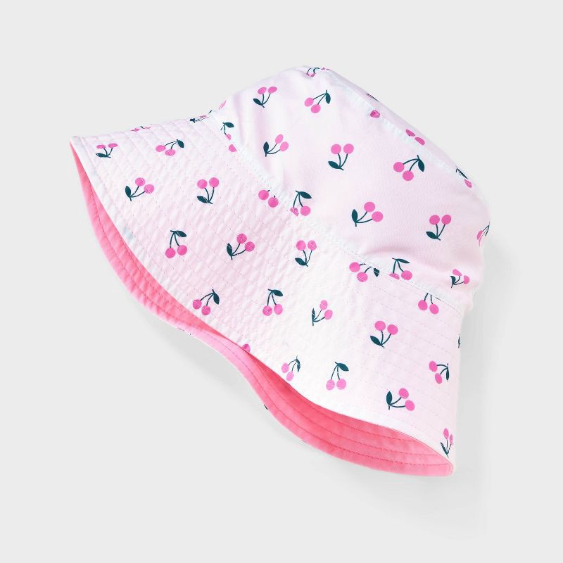 slide 3 of 4, Girls' Cherries Reversible Bucket Hat - Cat & Jack™️ Pink: UPF 50+, Lightweight, Kids Woven Hat, 1 ct