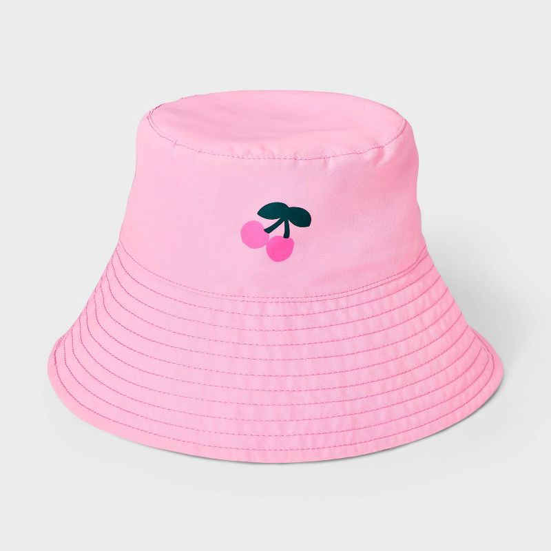 slide 1 of 4, Girls' Cherries Reversible Bucket Hat - Cat & Jack™️ Pink: UPF 50+, Lightweight, Kids Woven Hat, 1 ct