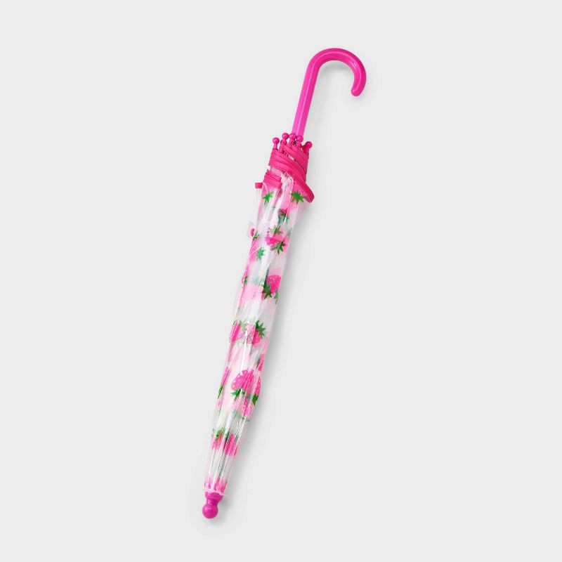 slide 2 of 2, Girls' Strawberry Stick Umbrella - Cat & Jack™️ Clear: Polyethylene Shell, Plastic Handle, 29" Span, 1 ct
