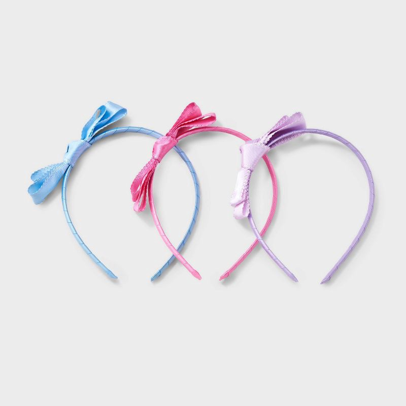 slide 2 of 3, Girls' 3pk Bow Headband Set - Cat & Jack™️ Purple/Blue/Pink: Fashion Accessory for All Hair Types, 3 ct
