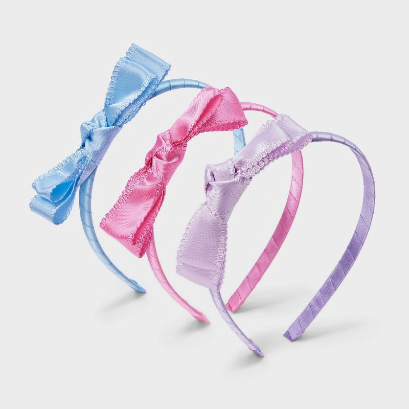 slide 1 of 3, Girls' 3pk Bow Headband Set - Cat & Jack™️ Purple/Blue/Pink: Fashion Accessory for All Hair Types, 3 ct