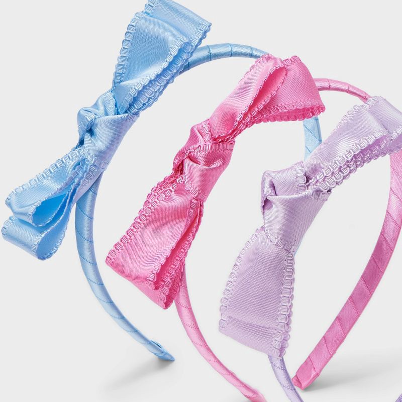 slide 3 of 3, Girls' 3pk Bow Headband Set - Cat & Jack™️ Purple/Blue/Pink: Fashion Accessory for All Hair Types, 3 ct