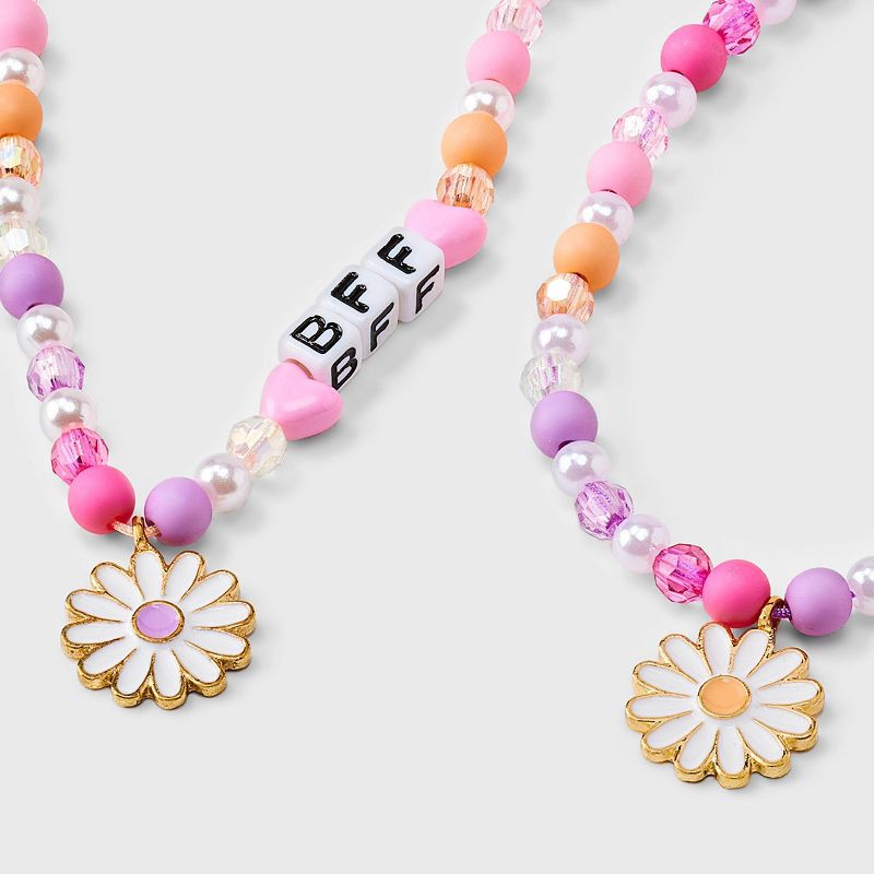 slide 3 of 3, Girls' 2pk BFF with Daisy Charms Necklace Set - Cat & Jack™️: Lobster Claw Clasp, 3 Inch Extender, 2 ct