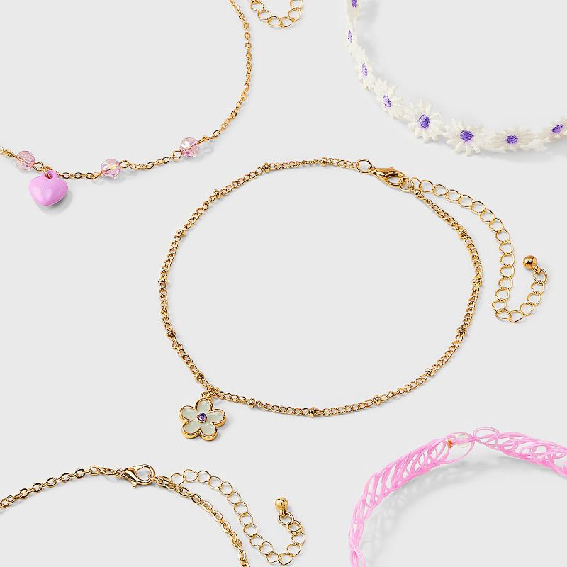 slide 3 of 3, Girls' 5pk Flowers and Butterflies Necklace Set - Cat & Jack™️: Choker Style, Acrylic, Zinc Alloy, 5 ct