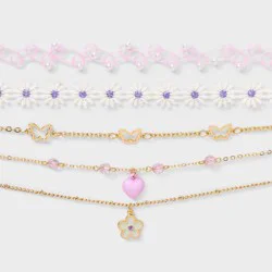 Girls' 5pk Flowers and Butterflies Necklace Set - Cat & Jack™️: Choker Style, Acrylic, Zinc Alloy